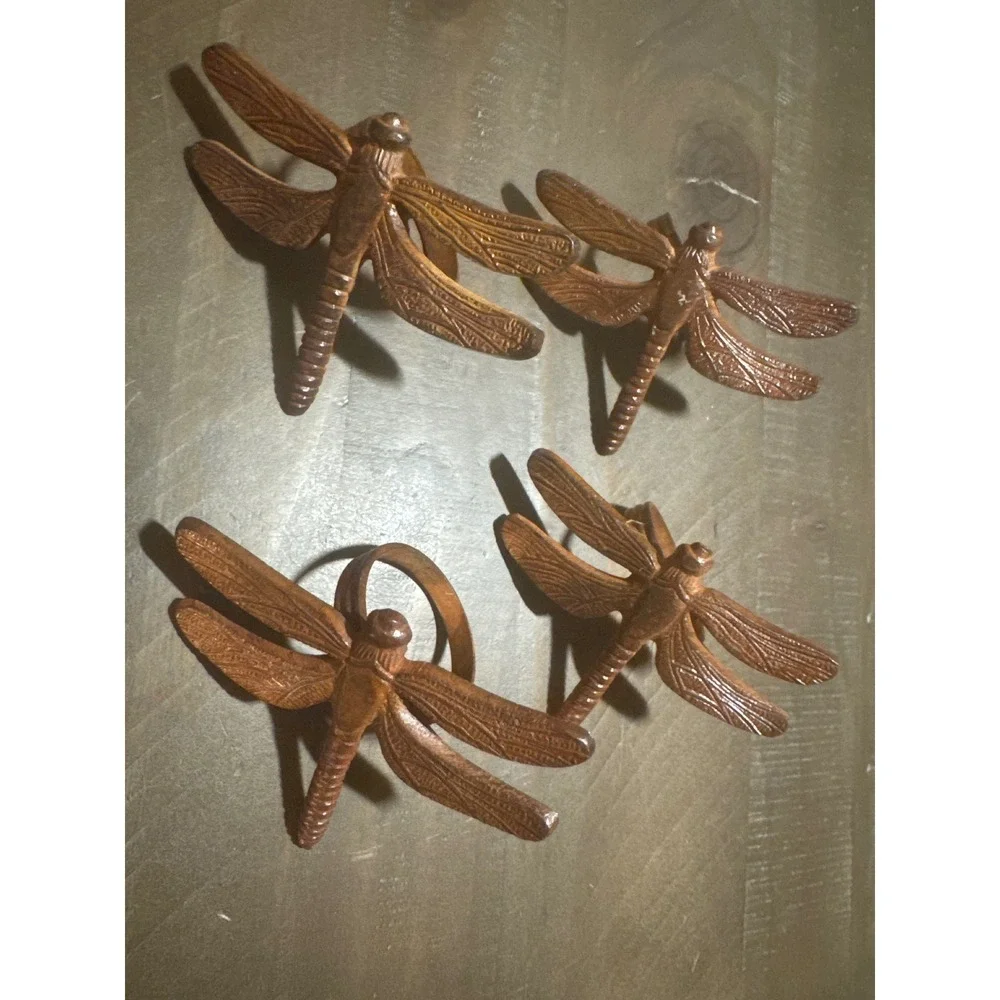 Pier 1 Dragonfly Napkin Rings Set of 4 Copper Bronze Metal Nature Rustic Decor